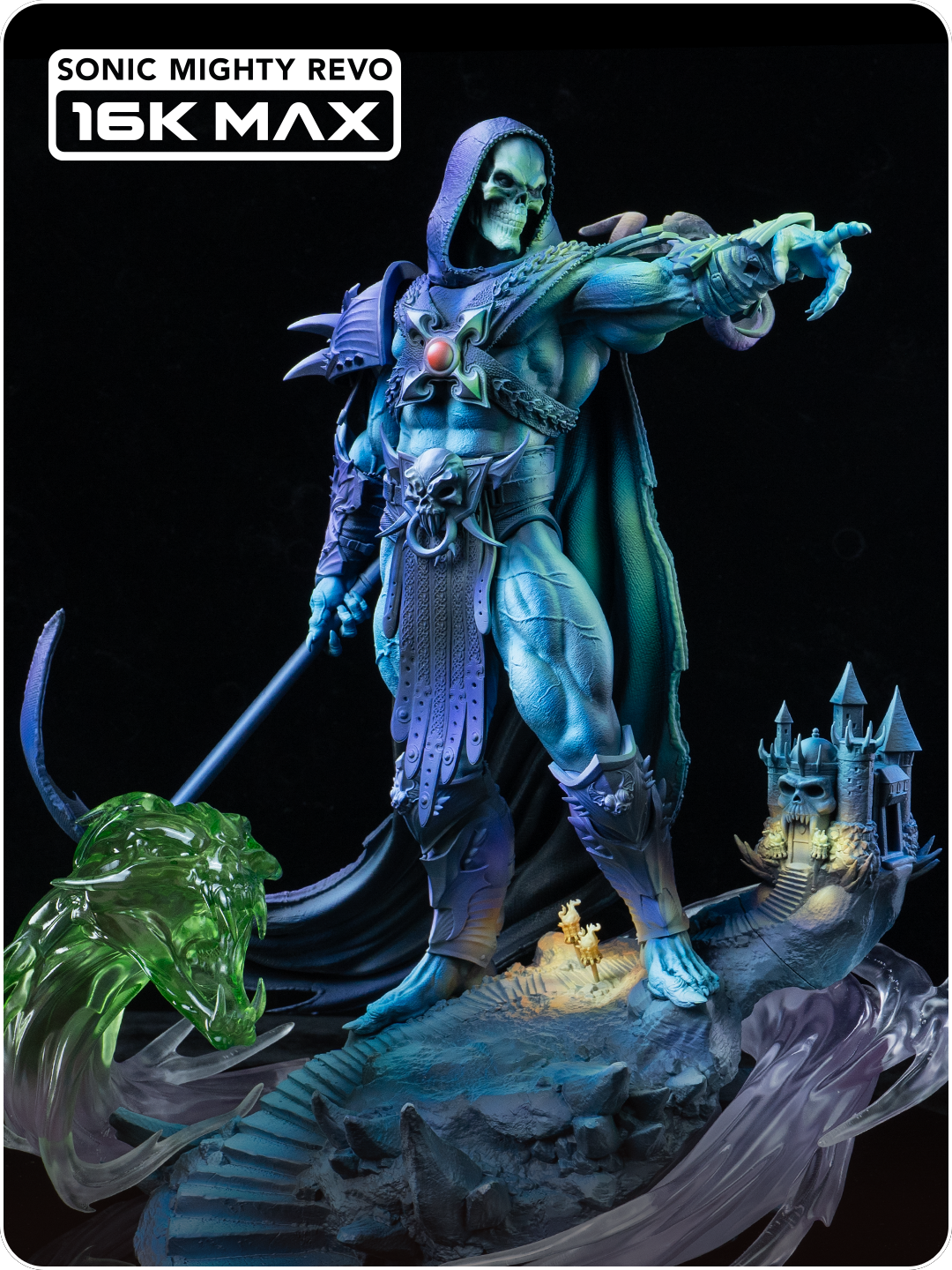 Instagram video thumbnail featuring a painted fantasy warrior surrounded by spectral creatures and a miniature castle, printed with Revo MAX.