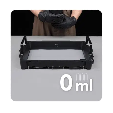 GIF showing the 2L resin vat holding 2.5 bottles of Aqua Hyperfine Resin in a single fill.